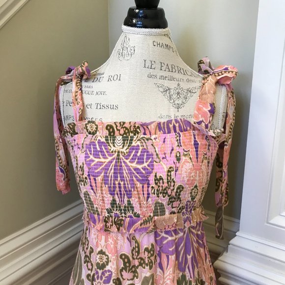 Zimmermann Violet Tiered Sundress Midi Dress Womens 1 Small Pink Floral Smocked - Picture 8 of 15